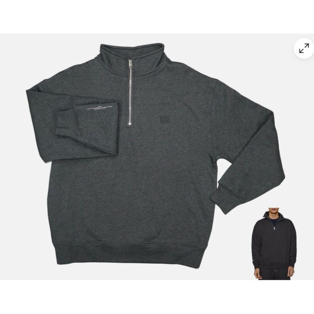 Frame The Essential Cotton Blend Half Zip Fleece Sweater Gray Size LARGE New